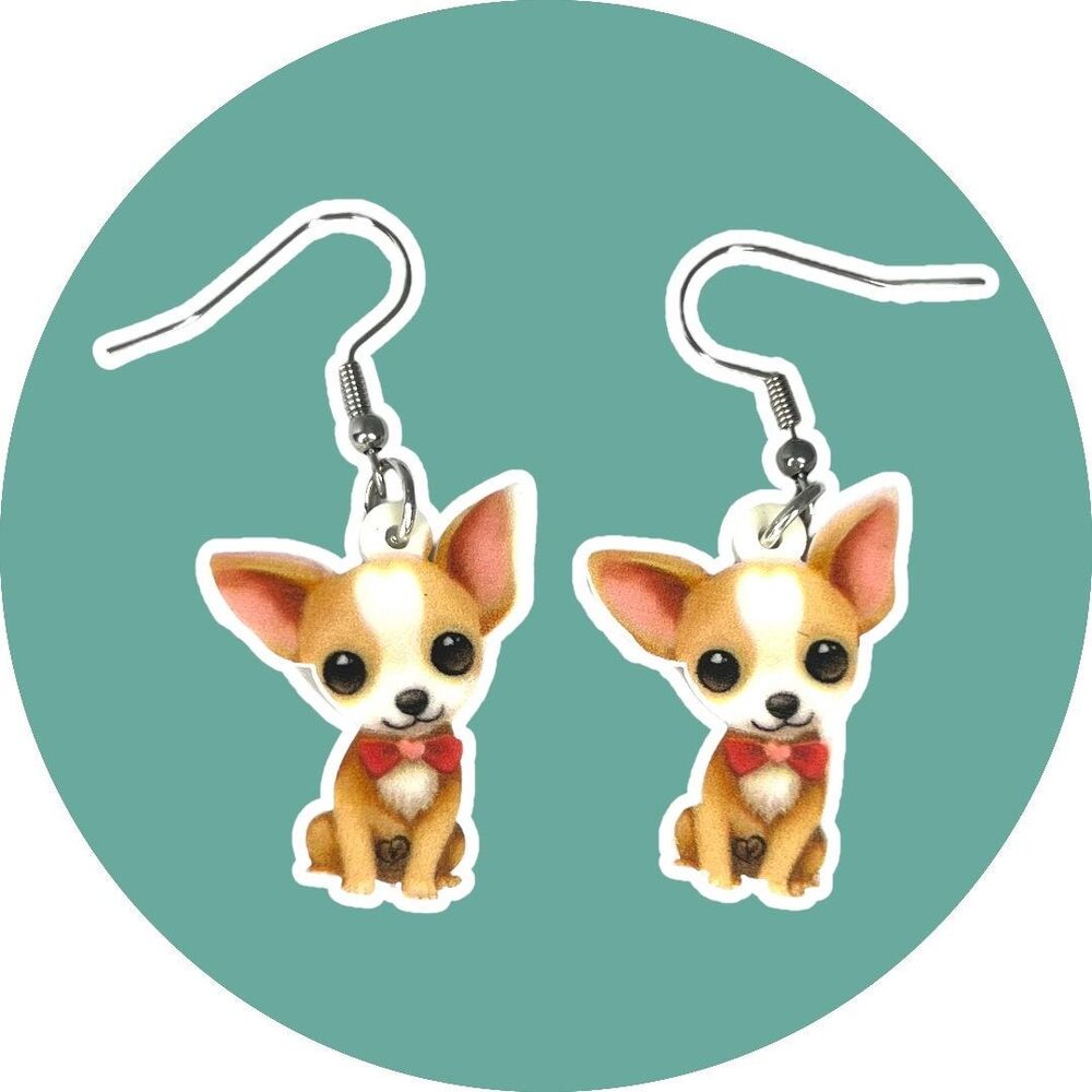 Cute Cartoon Chihuahua Dog Earrings. Acrylic Double-Sided Print Earrings